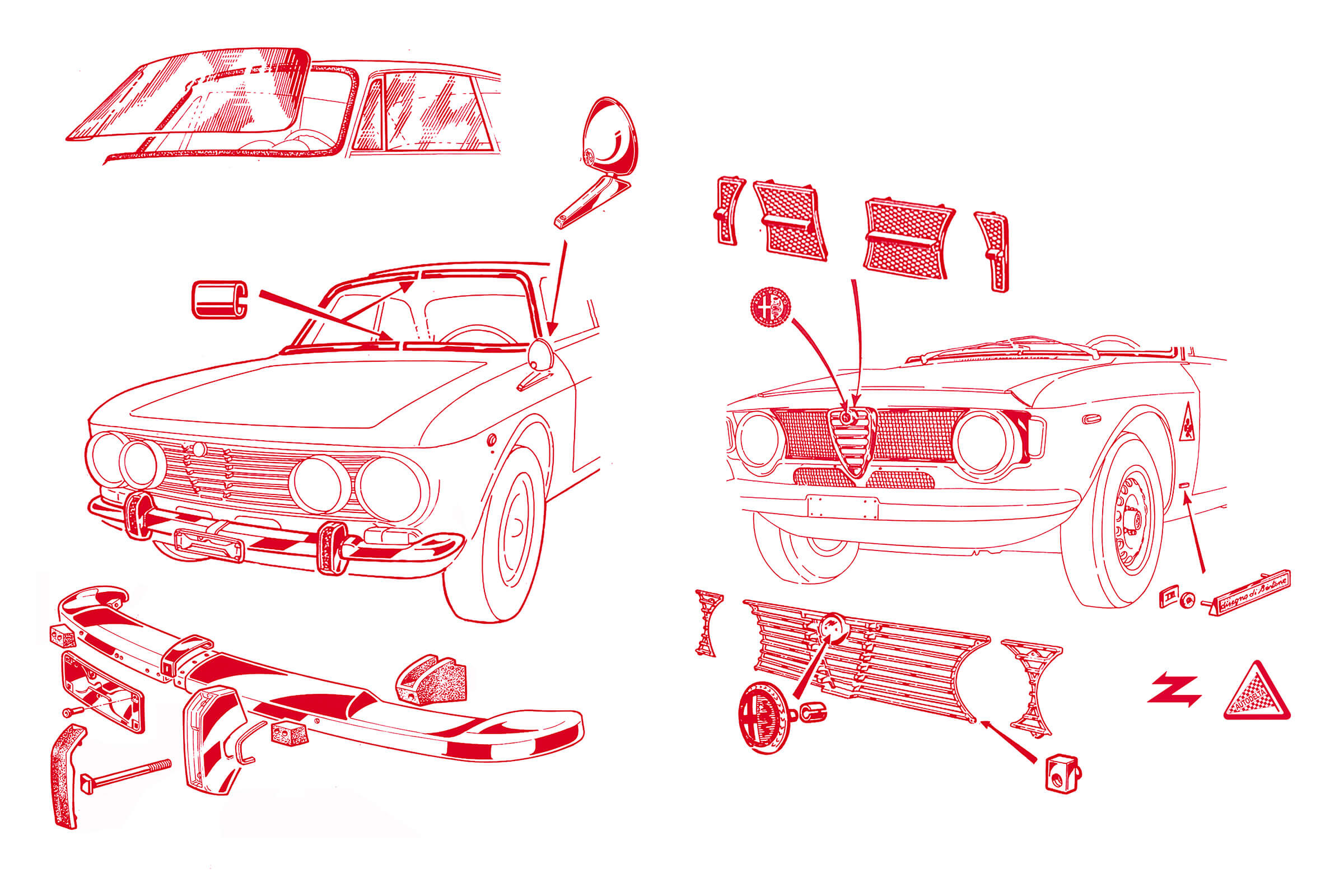 Front Body / Outer Finishing | Body | 105/115 Series GT Diagrams | Alfa Romeo Parts Diagram | Alfaholics