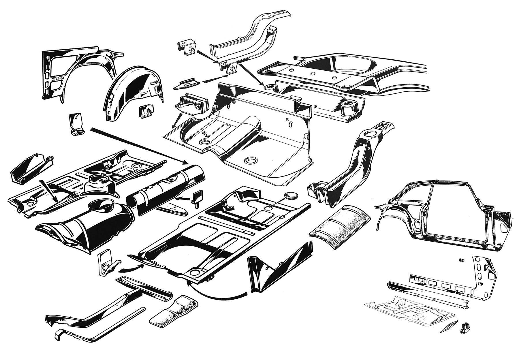 Chassis Floor Pan Panels | Body | 105/115 Series GT Diagrams | Alfa Romeo Parts Diagram | Alfaholics