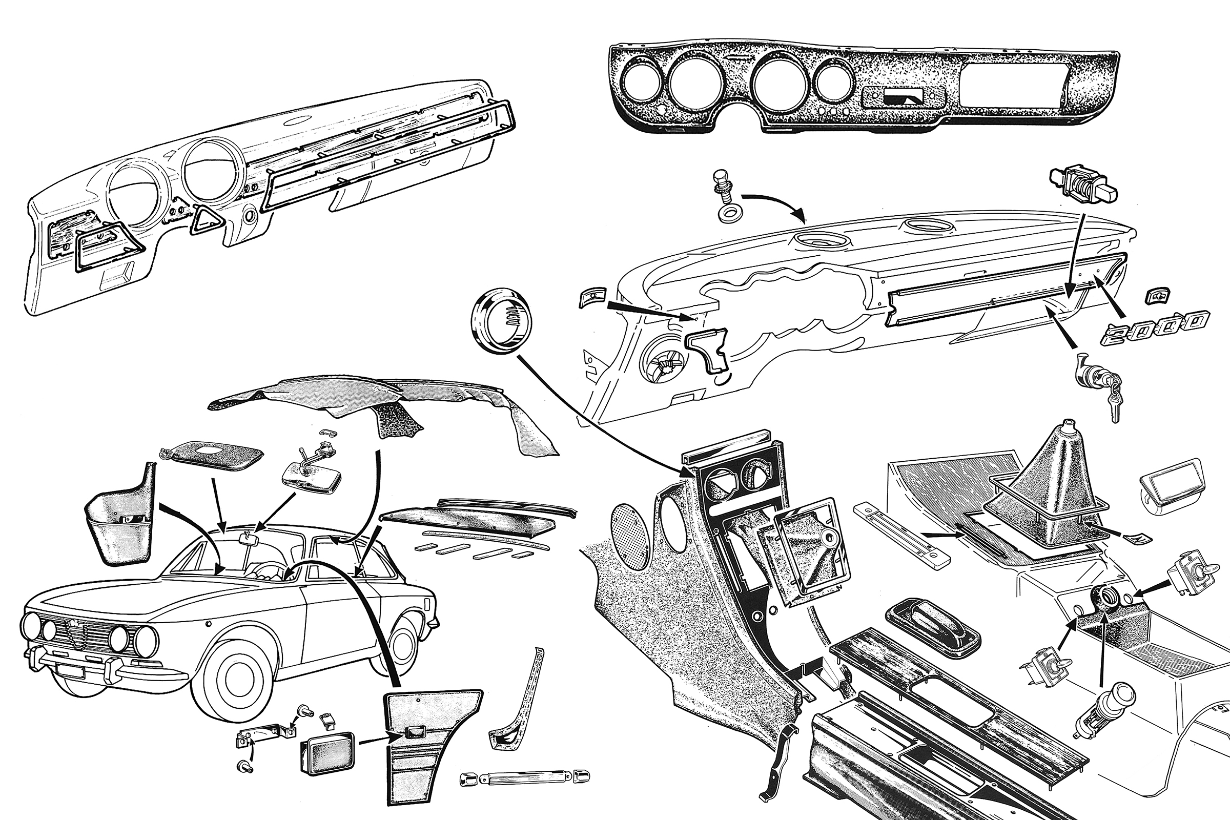 Interior & Dashboard | Body | 105/115 Series GT Diagrams | Alfa Romeo Parts Diagram | Alfaholics