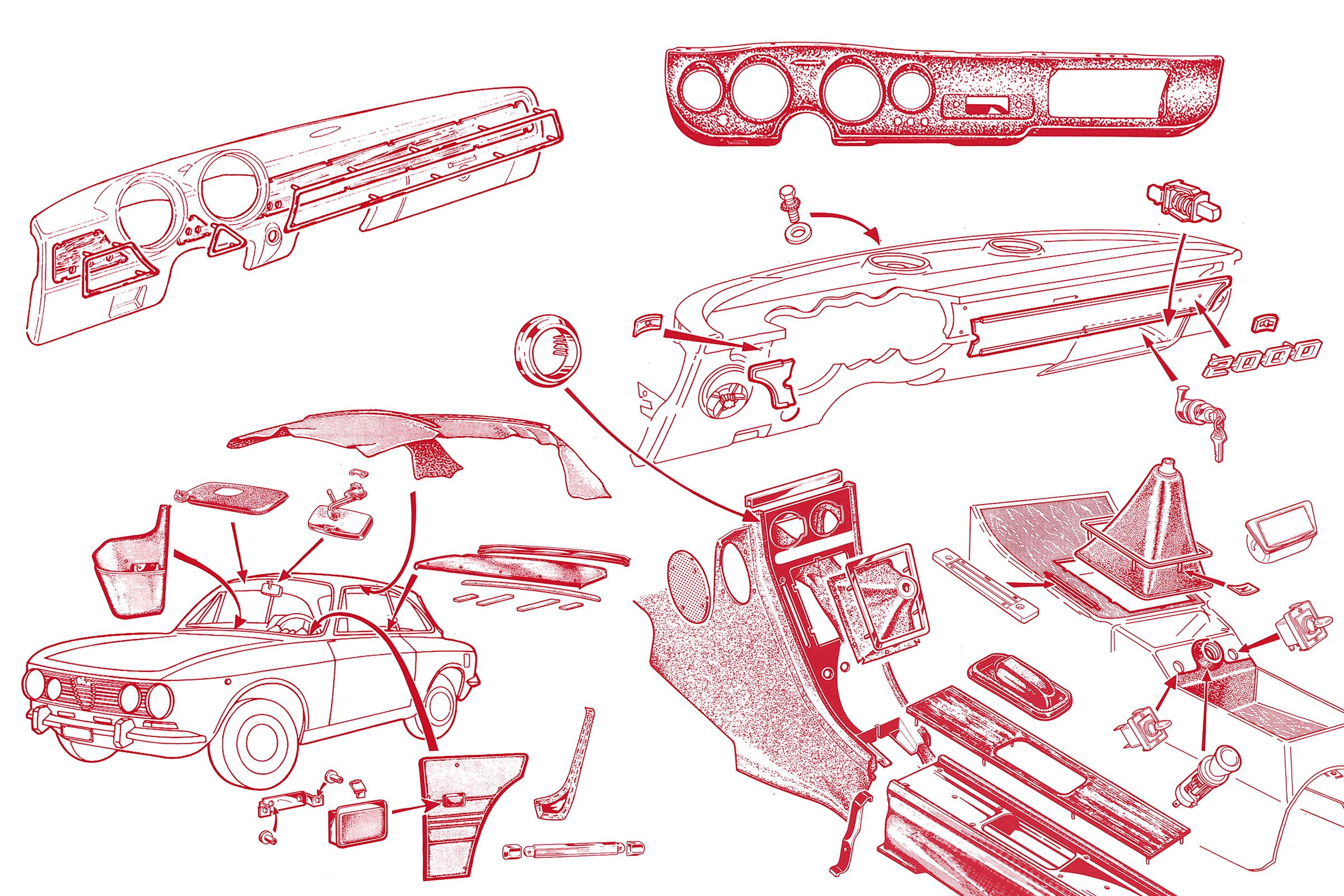 Interior & Dashboard | Body | 105/115 Series GT Diagrams | Alfa Romeo Parts Diagram | Alfaholics