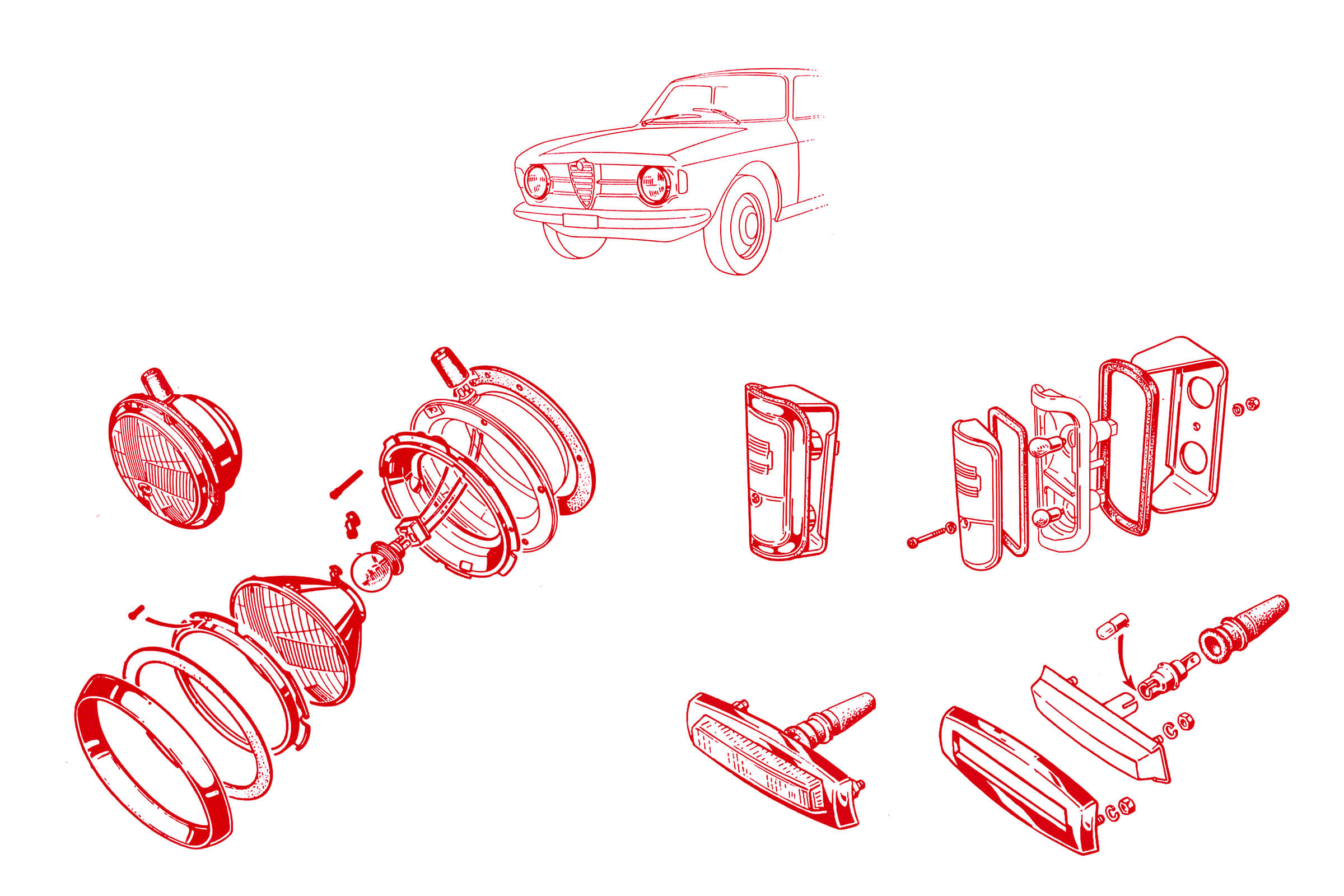 Early Front Lights | Electrical | 105/115 Series GT Diagrams | Alfa Romeo Parts Diagram | Alfaholics