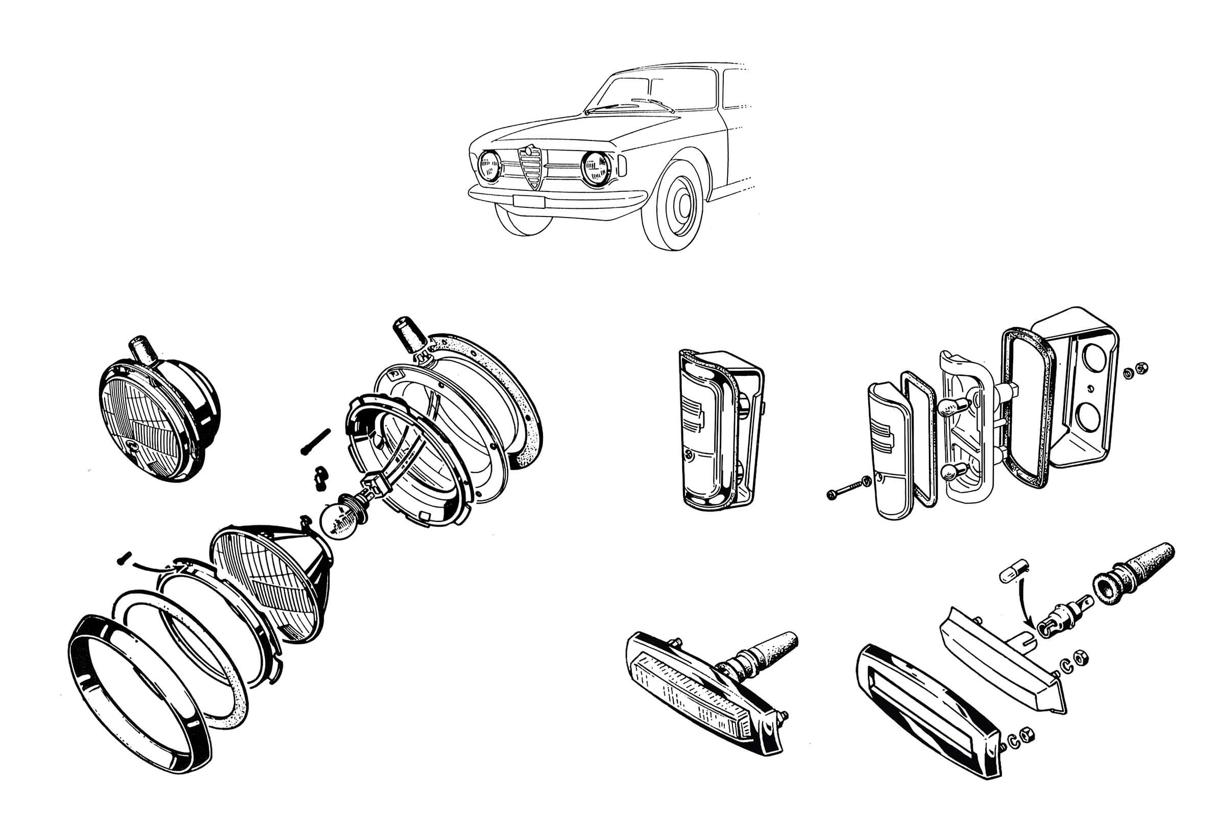 Early Front Lights | Electrical | 105/115 Series GT Diagrams | Alfa Romeo Parts Diagram | Alfaholics