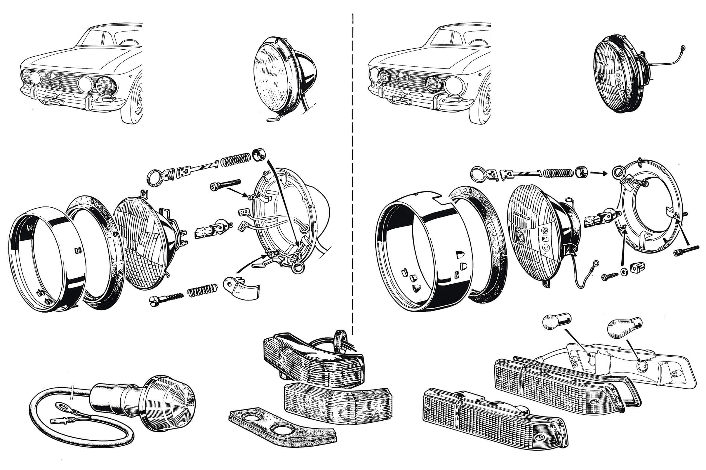 Late Front Lights | Electrical | 105/115 Series GT Diagrams | Alfa Romeo Parts Diagram | Alfaholics