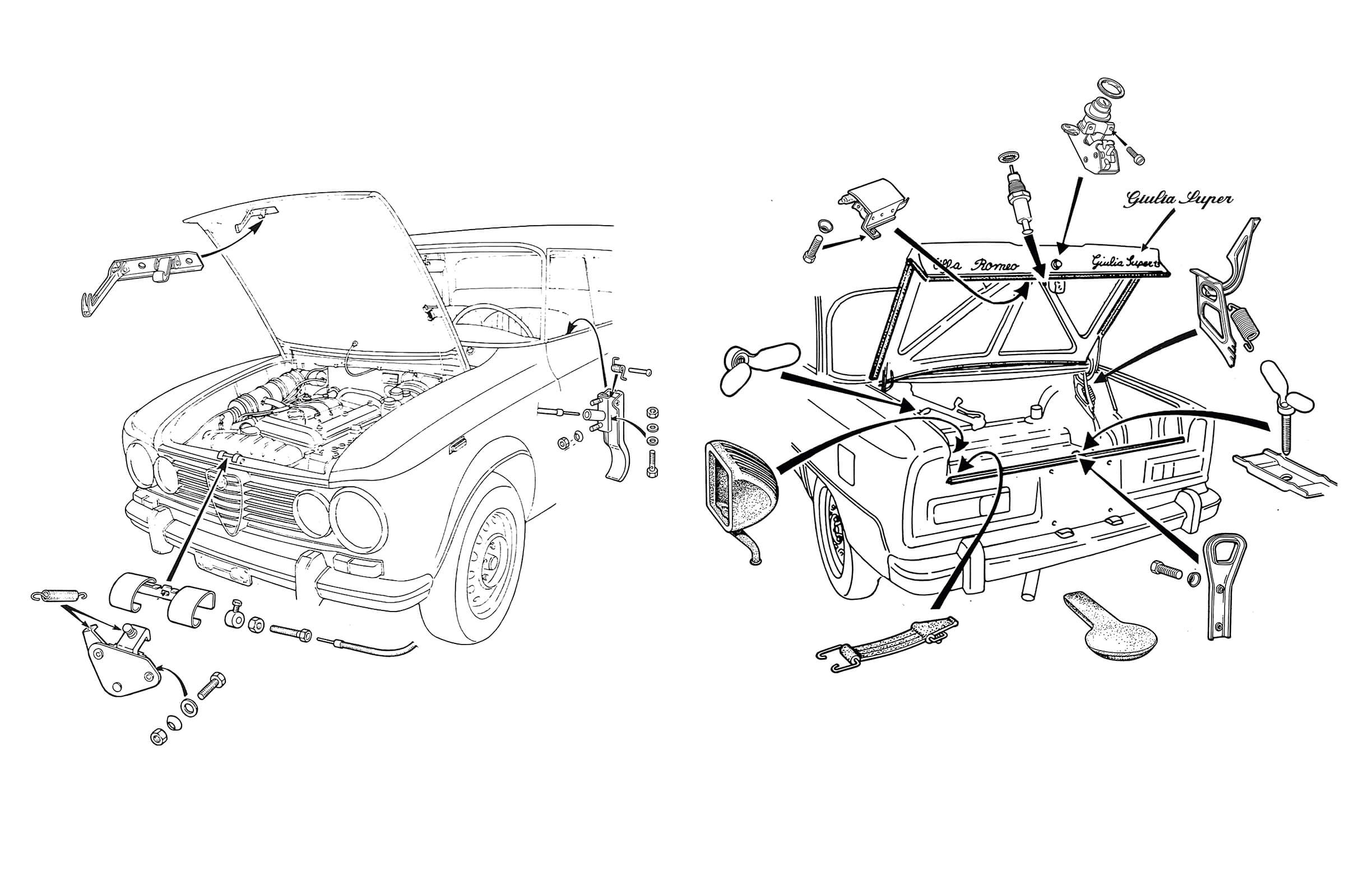 Bonnet & Boot Finishing | Body | 105/115 Series Saloon Diagrams | Alfa Romeo Parts Diagram | Alfaholics