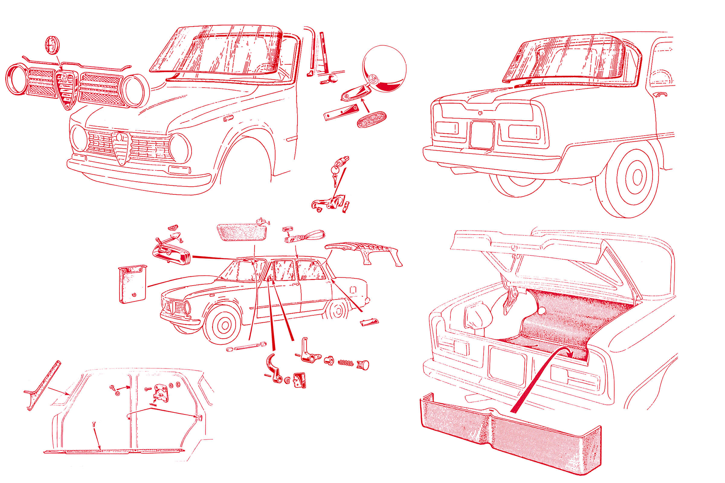 Body Finishing | Body | 105/115 Series Saloon Diagrams | Alfa Romeo Parts Diagram | Alfaholics