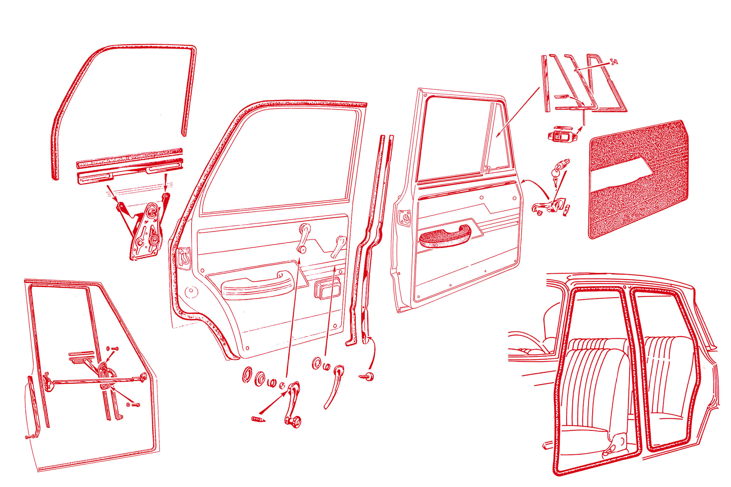 Doors | Body | 105/115 Series Saloon Diagrams | Alfa Romeo Parts Diagram | Alfaholics