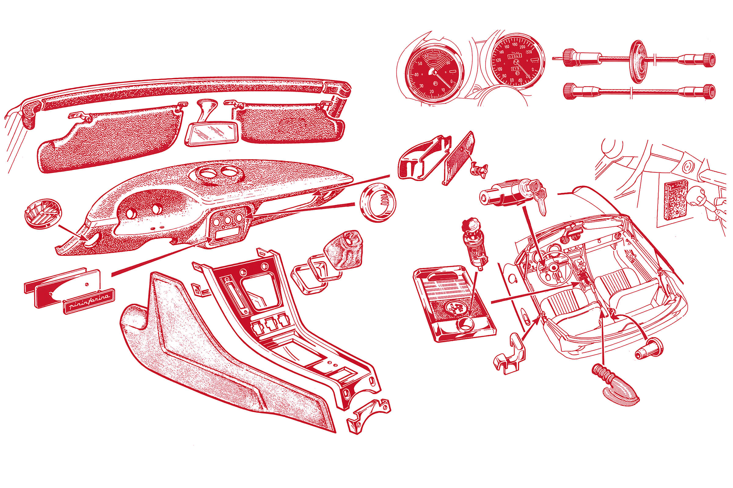 Interior & Dashboard | Body | 105/115 Series Spider Diagrams | Alfa Romeo Parts Diagram | Alfaholics