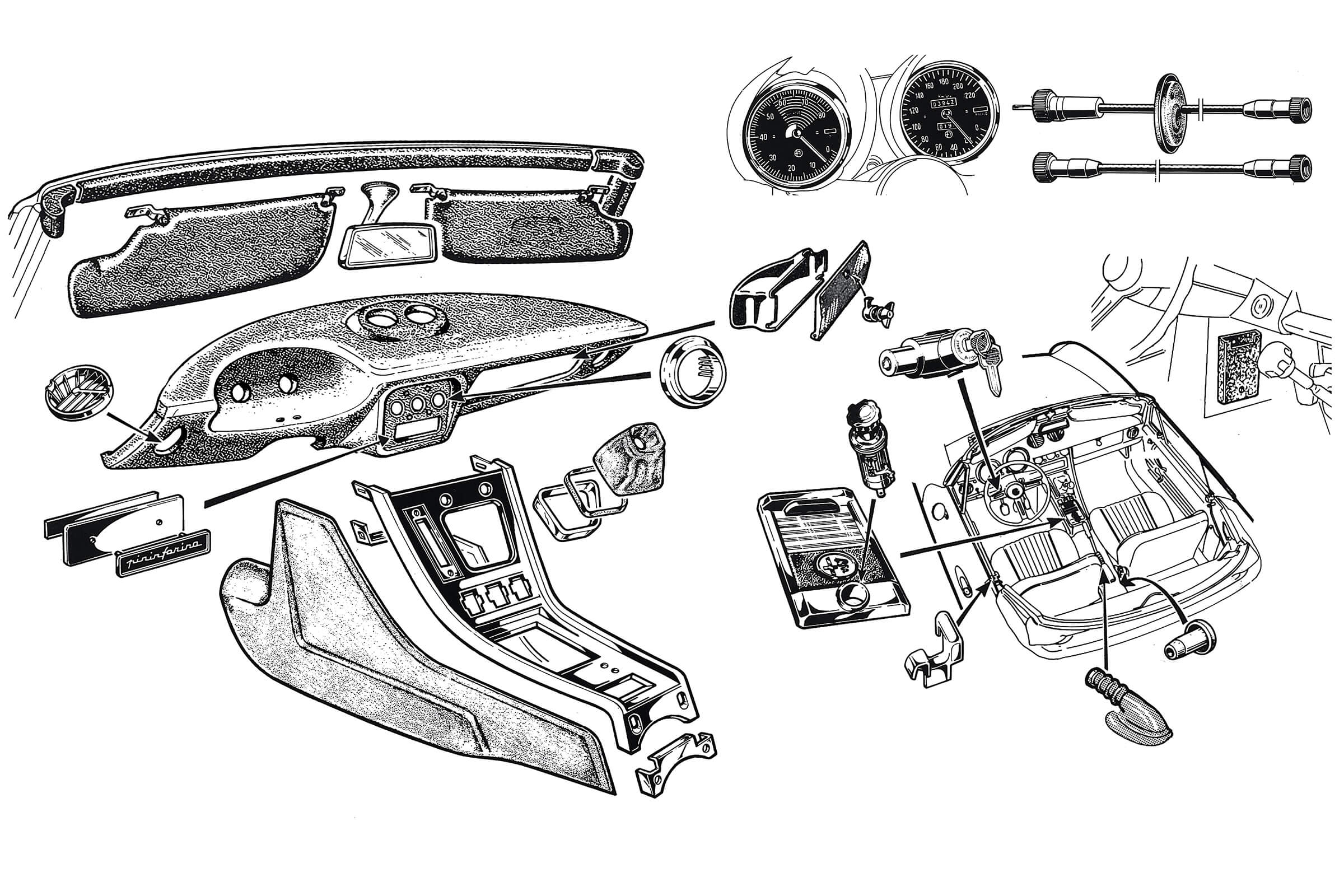 Interior & Dashboard | Body | 105/115 Series Spider Diagrams | Alfa Romeo Parts Diagram | Alfaholics