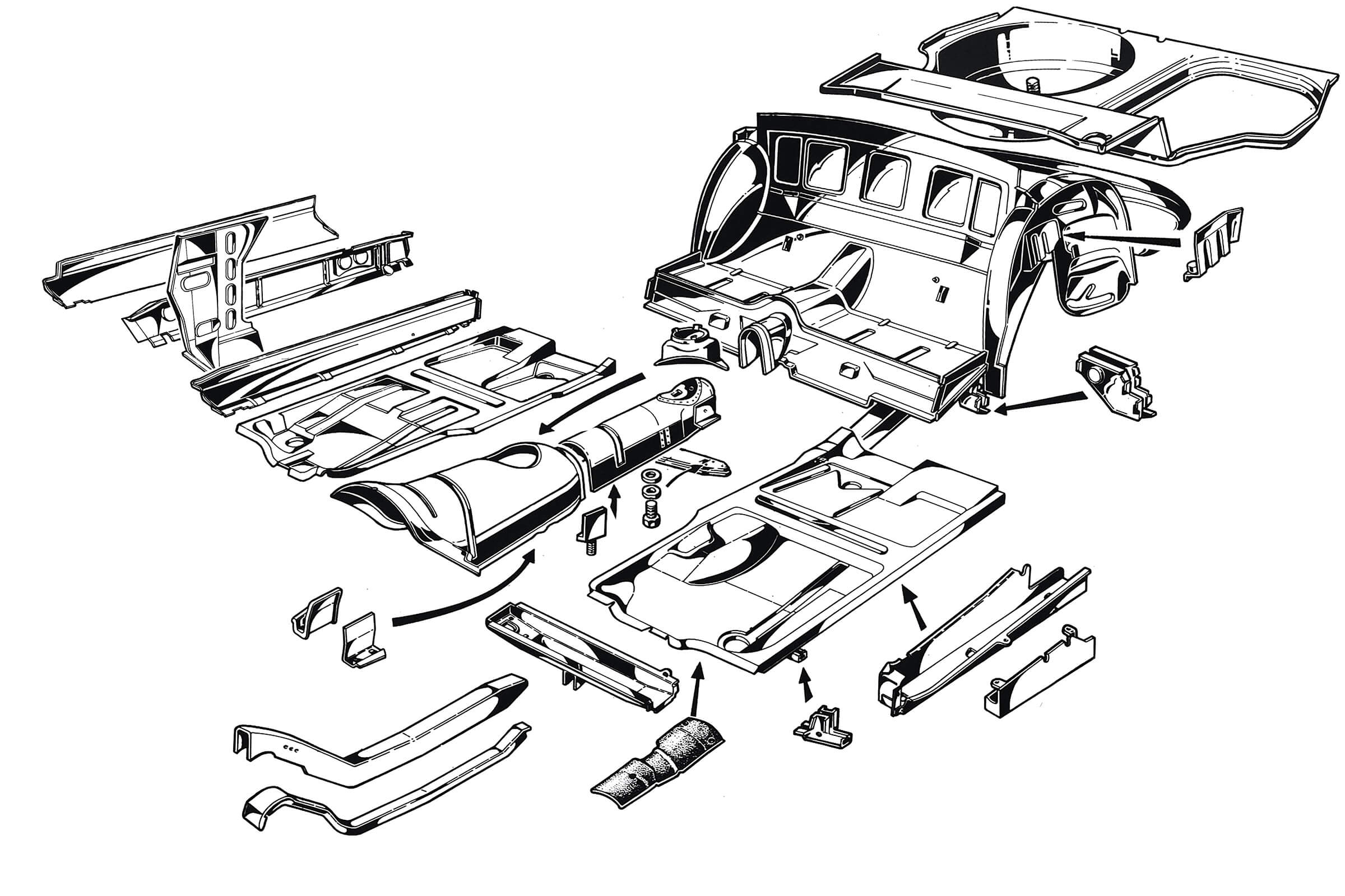 Chassis Floor Pan Panels | Body | 105/115 Series Spider Diagrams | Alfa Romeo Parts Diagram | Alfaholics